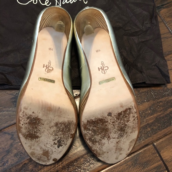 Cole Haan Metallic Gold Peep Toe Heels - Picture 7 of 16